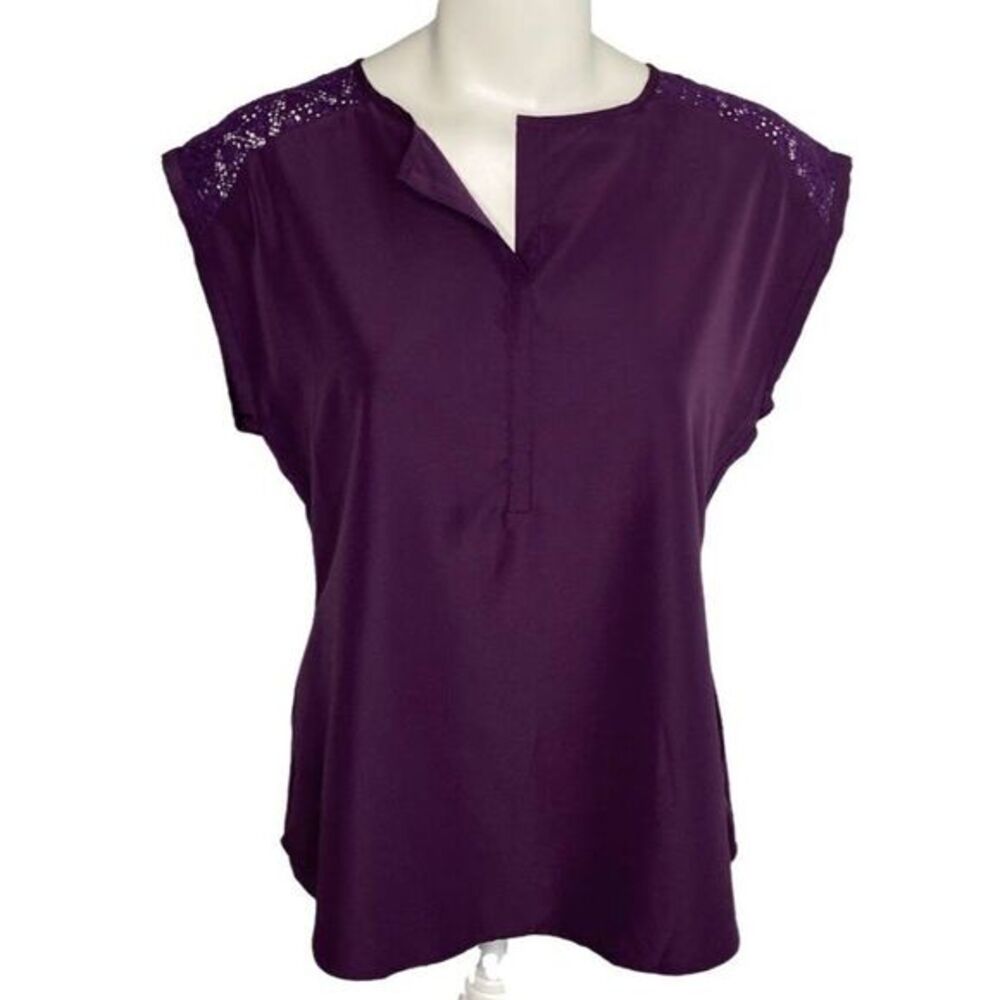 Womens Van Heusen Purple Grape Dolman Sleeve Lace Back Mixed Media‎ Top sz Small